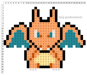 【ポケモン】リザードンのアイロンビーズ／アクアビーズ簡単ドット絵図案（かっこいい、御三家）