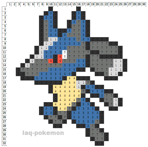 ポケモン「ルカリオ」のアイロンビーズ図案（かっこいい）