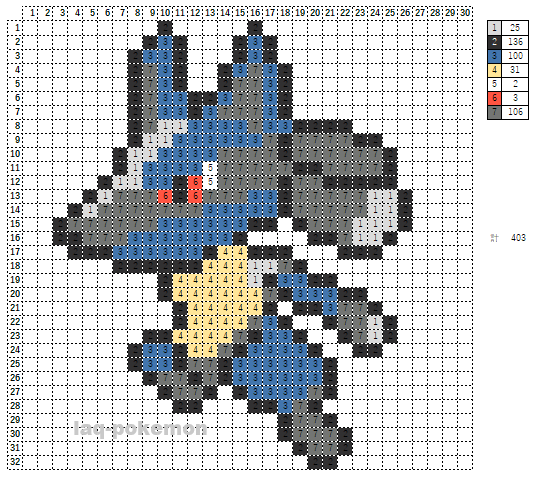 ポケモン「ルカリオ」のアイロンビーズ図案（かっこいい）