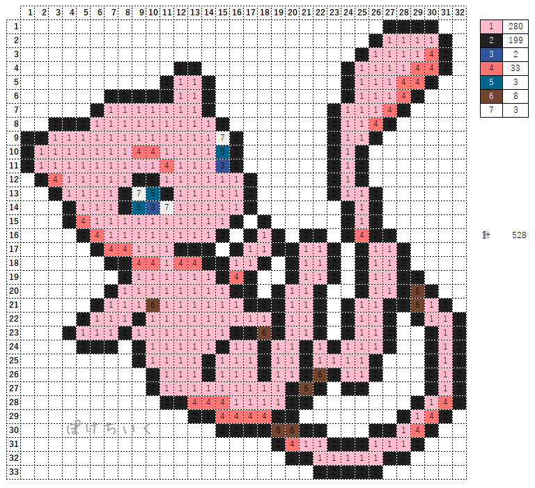 ポケモン「ミュウ」のアイロンビーズ図案（かっこいい）