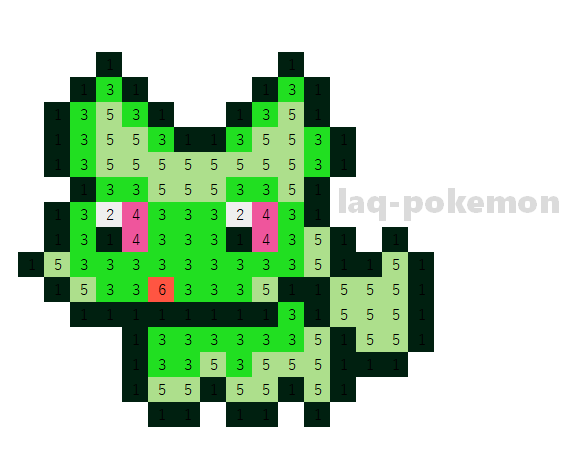 ポケモン「ニャオハ」のアイロンビーズ図案（簡単・かわいい・小さめ・SV）