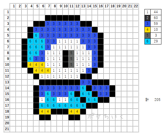 ポケモン「ポッチャマ」のアイロンビーズ図案（小さめ/簡単/かわいい）