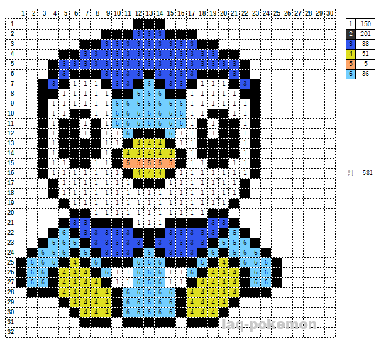 ポケモン「ポッチャマ」のアイロンビーズ図案（かっこいい）