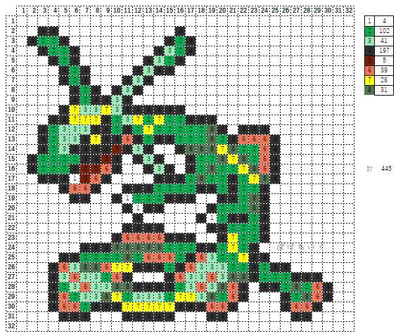 ポケモン「レックウザ」のアイロンビーズ図案（伝説/かっこいい）