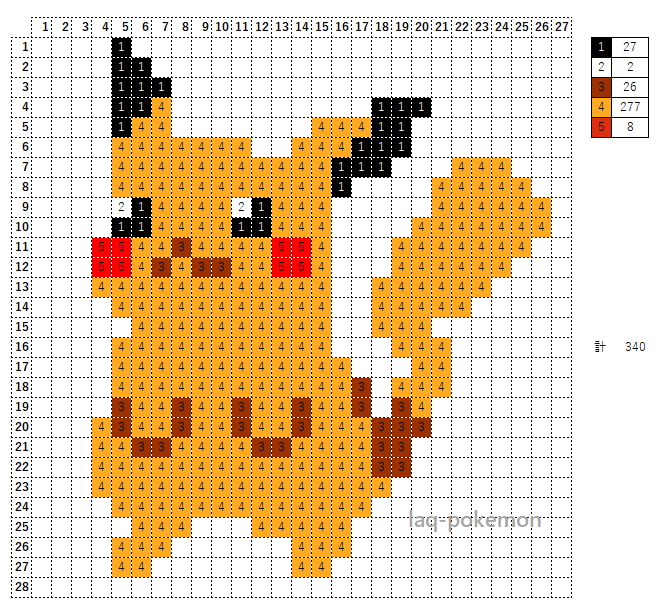 ポケモン「ピカチュウ」図案（アイロンビーズ、アクアビーズ、かっこいい）