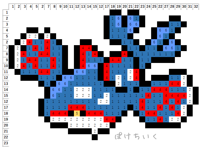 ポケモン「カイオーガ」のアイロンビーズ図案（かっこいい、伝説）