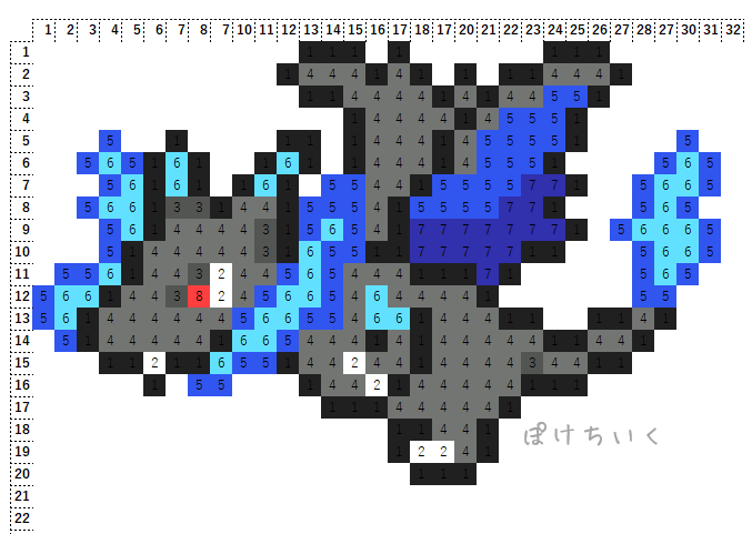 ポケモン「メガリザードンX」のアイロンビーズ図（かっこいい/メガシンカ）