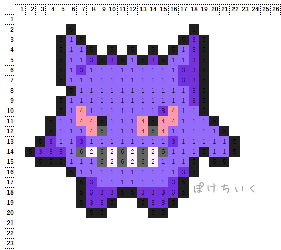 ポケモン「ゲンガー」のアイロンビーズ図案（小さめ・簡単・かわいい）