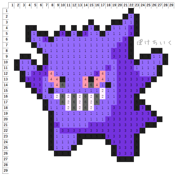 ポケモン「ゲンガー」のアイロンビーズ図案（かっこいい）