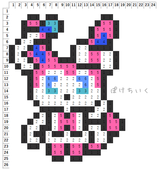 ポケモン「ニンフィア」のアイロンビーズ図案（小さめ・簡単・かわいい）