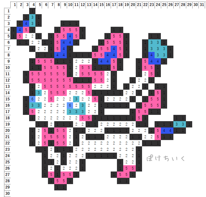 ポケモン「ニンフィア」のアイロンビーズ図案（かっこいい/イーブイフレンズ）