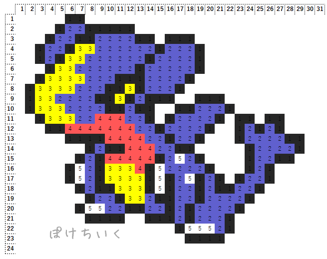 ポケモン「ガブリアス」のアイロンビーズ図案（小さめ/簡単/かわいい）