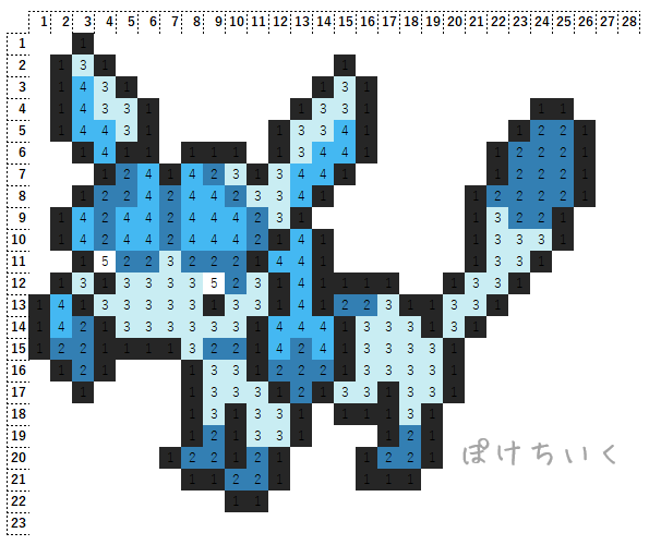 ポケモン「グレイシア」のアイロンビーズ図案（小さめ/簡単/かわいい/イーブイフレンズ）