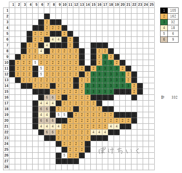 ポケモン「カイリュー」のアイロンビーズ図案（小さめ/簡単/かわいい）
