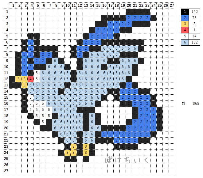 ポケモン「フリーザー」のアイロンビーズ図案（かっこいい、伝説）