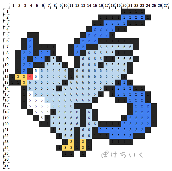 ポケモン「フリーザー」のアイロンビーズ図案（かっこいい、伝説）