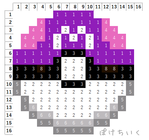 ポケモン「マスターボール」のアイロンビーズ図案（小さめ/簡単/かわいい）