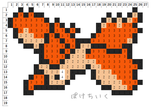 ポケモン「ファイヤー」のアイロンビーズ図案（小さめ/簡単/かわいい/伝説）