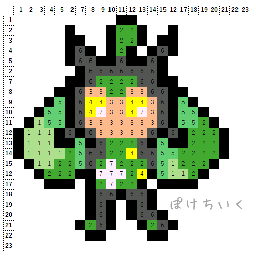 ポケモン「オーガポン」のアイロンビーズ／アクアビーズ図案（小さめ・簡単・かわいい）