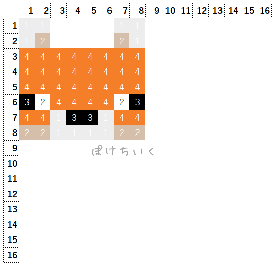 【マイクラ】キツネのアイロンビーズ/アクアビーズ簡単図案