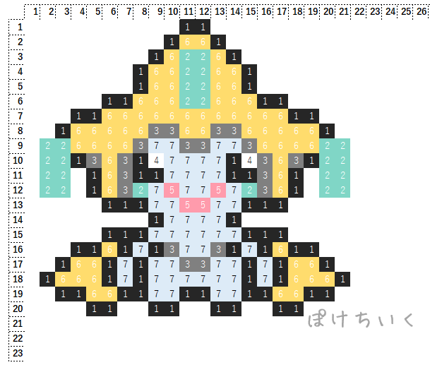 【ポケモン】ジラーチのアイロンビーズ／アクアビーズ図案（小さめ・簡単・かわいい）