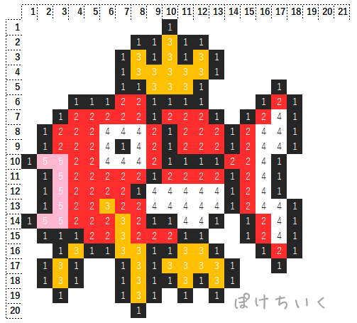 【ポケモン】コイキングのアイロンビーズ／アクアビーズ図案（小さめ・簡単・かわいい）