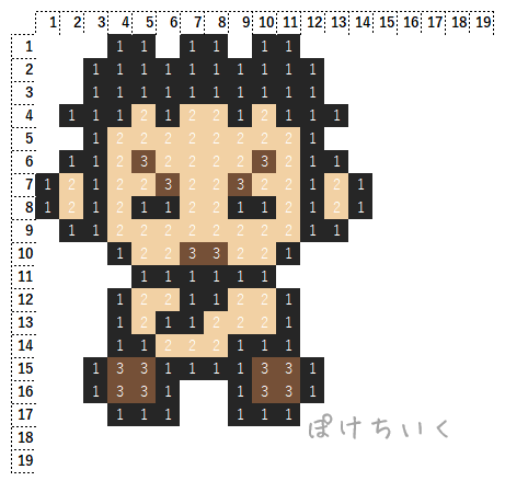 【ポケモン】タケシのアイロンビーズ／アクアビーズ図案（小さめ・簡単・かわいい）
